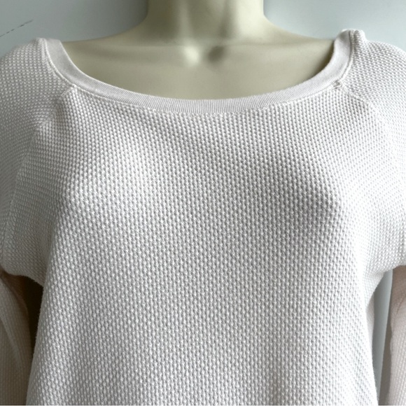 Free People Ivory Thermal Top with Embellished Sleeves Size L - Picture 3 of 10